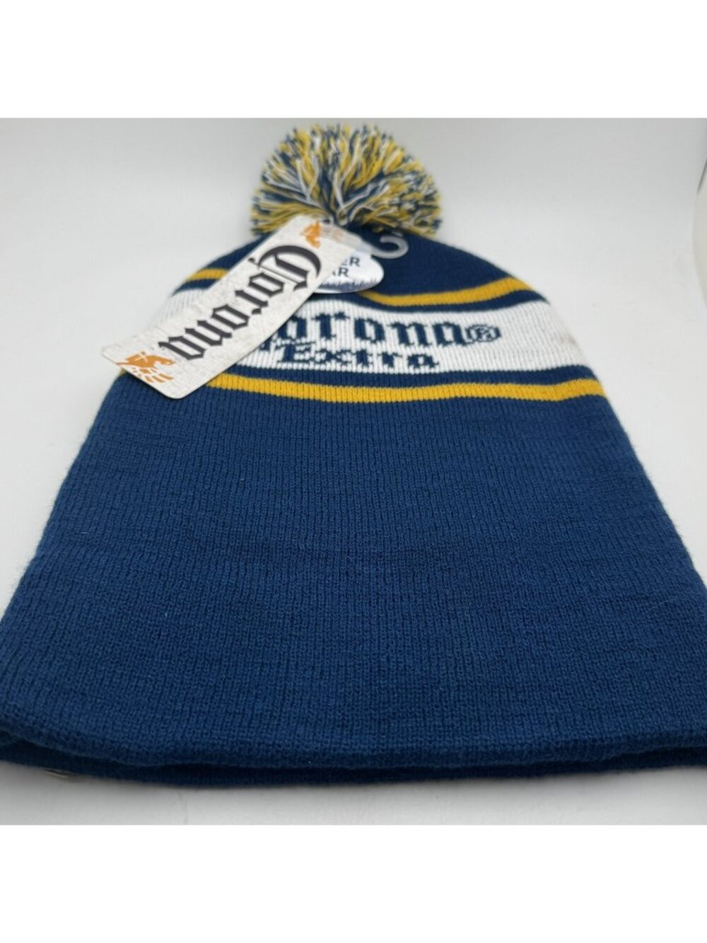 Corona Extra Beanie Hat Pom Pom Knit Winter Cap Blue Yellow White One Size New